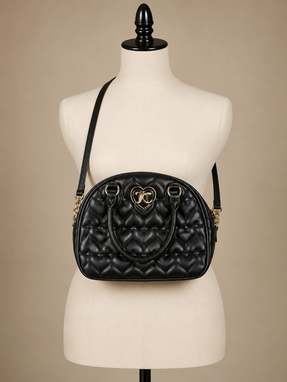 Juicy Couture Quilted Black Dome Satchel with Gold Heart Accent